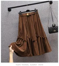 秋冬 ビッグサイズ イレギュラー コーデュロイ ロングスカート ハイウエスト