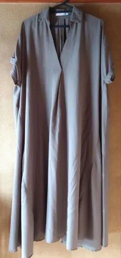 オリーブグリーン 半袖シャツワンピース Aライン