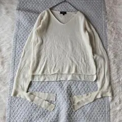 Theory【S】白 長袖 カシミヤ混ニット Vネック 袖リボン ウール