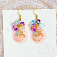 【ピアス/イヤリング】 スパンコール カクテル ピンク キラキラ