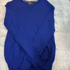FRED PERRY メンズ Vネック メリノウール ニット プルオーバー 青