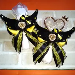 天使★キンブレリボン★ヘアゴム★黄色✕黒★量産型★ペンライトリボン★サブカル★黃