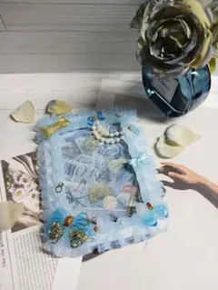 ホイップデコ フォトフレーム 水色 リボン 推し活 トレカ チェキ 写真立て