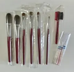 【新品未使用】天然毛 本格 メイクブラシ 6本セット おまけ付 レッド かわいいのサムネイル