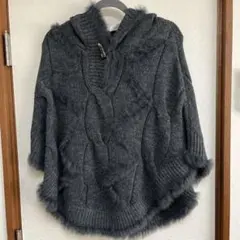 グレー フード付き ポンチョ 34サイズ