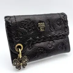 希少★ANNA SUI アナスイ ダリア ミニ財布 バタフライ 型押し 黒 本革のサムネイル
