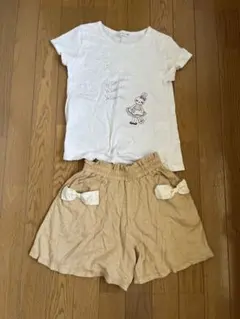 KP ホワイトTシャツ130㎝とベージュショートパンツ140㎝セット