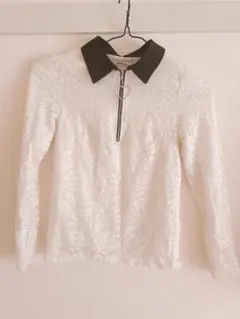 Ank Rouge レース長袖シャツ ホワイト ブラック襟