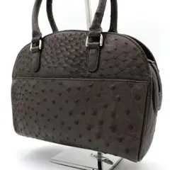 オーストリッチ ハンドバッグ ダークブラウン 茶色 レザー エキゾチック