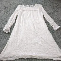 レース ワンピース 白 ホワイト レディース 春 フレア 長袖