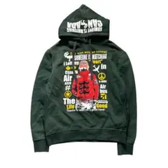 7AS4裏起毛　3Dデザイン　パーカー　フーディー　緑　アニマル　古着used