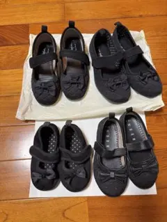 黒いリボン付きキッズシューズ 4足セット