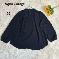 【アクアガレージ】ブラウス フロントドレープ シャツ ネイビー M
