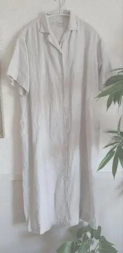 無印良品 MUJI 半袖シャツワンピース リネン素材 【XS-S】