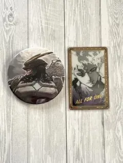 ヒロアカ原画展 オールマイト オールフォーワン 缶バッジ＆箔押しクリアカード