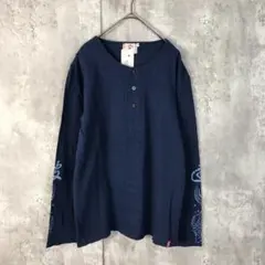 波達(Mサイズ)/メンズ/長袖カットソー/サーフ/和柄/波/ネイビー/新品タグ付のサムネイル