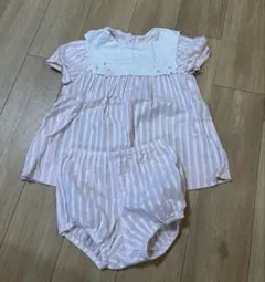 ファミリア　ストライプ襟付きベビー服　セット　半袖セットアップ　ロンパース