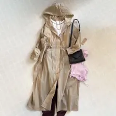 【手洗い可】マウンテンパーカー ロング ドロスト 長袖 ベージュ フード付き