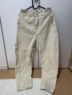 ZARA ハイウエスト ペーパーバッグ デニムパンツ ベージュのサムネイル