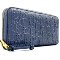 Dior ディオール 長財布 グラビティ エンボスロゴ ラウンド レザー ブルー