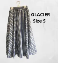 Glacier 膝丈ストライプスカート 白×水色 Sサイズ レディース