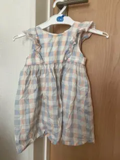 H&M ノースリーブ　フリルワンピース　80 チェック　リンクコーデ