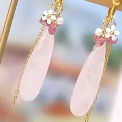 ローズクォーツ イヤリング ロングペアシェイプ ピンクトルマリン 天然石 恋愛運