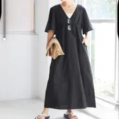 スピックアンドスパン リネン カフタン ドレス ワンピース キャメル 