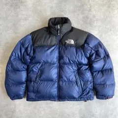 ノースフェイス ヌプシ ダウンジャケット 700 刺繍 古着 M 青 12772