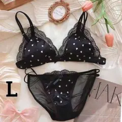 ハート柄 ドット ブラレット 下着 ノンワイヤー ブラジャーショーツ セット