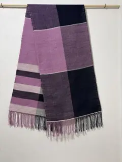 シルク　手織り　ハンドメイド　 【A】 紫系チェック柄マフラー