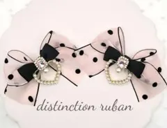 ヘアクリップリボン♡ ドット柄レースピンク 量産型 ロリィタ 地雷系 推し