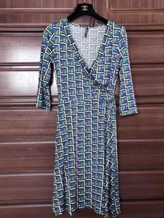 ❤️ Janette ❤️カシュクールワンピース 七分袖 グリーンブルー系　Ｍサイズのサムネイル