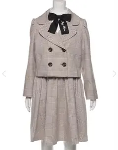 メゾピアノ　チェック柄 ジャケット×サスペンダースカート×リボンタイ 3点セット