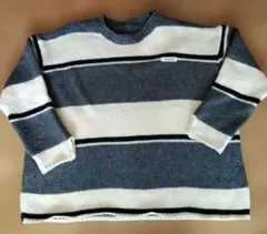 ストライプデザイン長袖ニットセーター