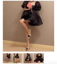 フラワープリント パフスリーブ ミニワンピース