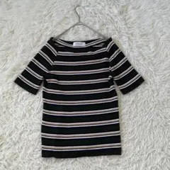 ローリーズファーム LOWRYS FARM 五分袖リブストライプトップス