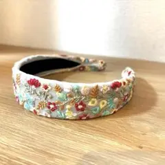 花柄インド刺繍リボンのカチューシャ