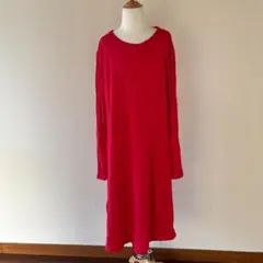 【新品未使用】XL レッド Aライン ワンピース 長袖 伸縮性あり 体型カバー