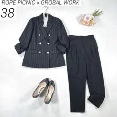 ロペピクニック 他　パンツスーツ　ダブルジャケット　金ボタン　ストライプ　紺黒