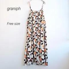 グラニフ キャミワンピース レモン プリーツ ロング 総柄 ゆったり