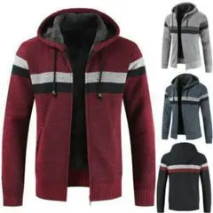 ニットパーカー メンズ ジップアップ ニット セーター カーディガン あったかB