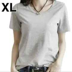 Tシャツ XLサイズ グレー レディース トップス 半袖 クルーネック 丸首