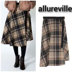 アルアバイル ビッグタータンチェックラップスカート アシンメトリー ブラウン
