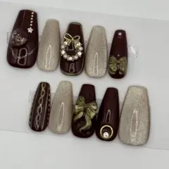 クリスマス　スノードーム　リボンネイルチップ　現品