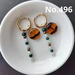 ハンドメイドチャーム2個付きフープピアス　496