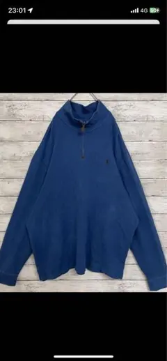 希少✨ ラルフローレン ハーフジップ スウェット トレーナー 刺繍ロゴ 青 古着