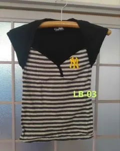 o*e様 Y2K★ LB-03 ボーダーTシャツ NY ヤンキース 刺繍 bガーのサムネイル