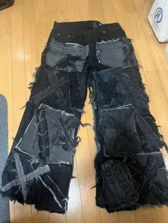 【希少】トラックパンツデニムパンツ再構築 リメイクデニムパンツ adidasリメイクパンツトラックパンツ×デニム再構築ワイドパンツ