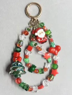 【ハンドメイド】ビーズストラップ/ スマホストラップ クリスマスver.